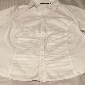 White Button-Down Shirt by Zac & Rachel , Pleated Front Panel, stretch sides